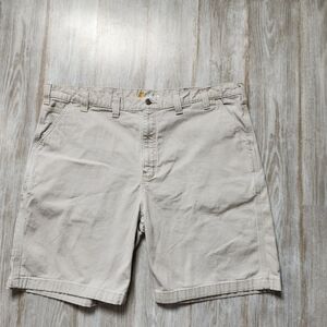 Carhartt Shorts Mens 46 Beige Canvas Relaxed Fit Flat Front Pockets Chino